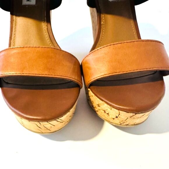 Steve Madden Women's 7 M Roper Wedge Cork Sandals Platform Heels Brown Black - Picture 3 of 14